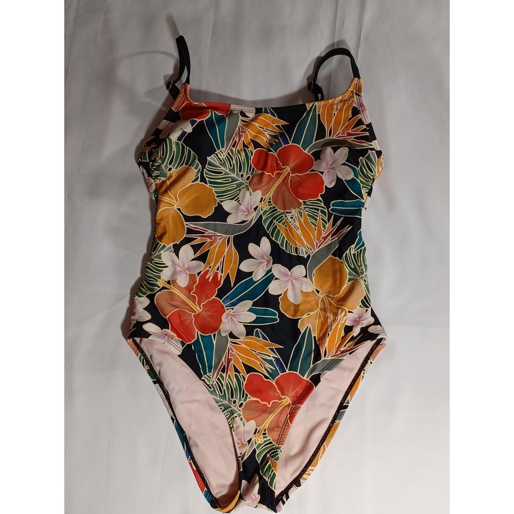 Hurley Swimsuit Womens XS Tropical Floral One Piece Strappy Back Surf Beach